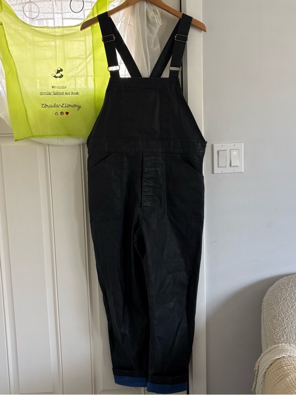 Caron Callahan Black Waxed Cotton-Blend Overalls with Blue Cuff